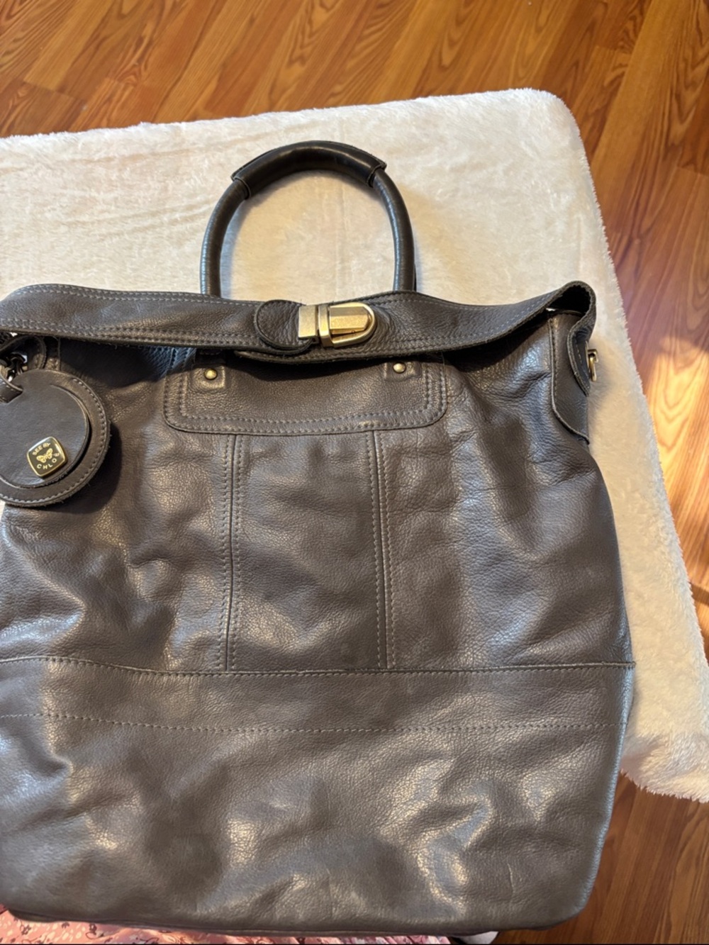 See By Chloe Gray Leather Top-Handle Tote with Gold Hardware - Picture 2 of 6